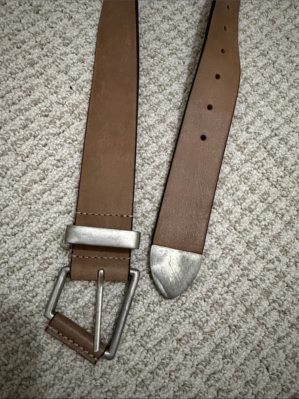 We The Free Tan Leather Belt with Silver-Tone Hardware
